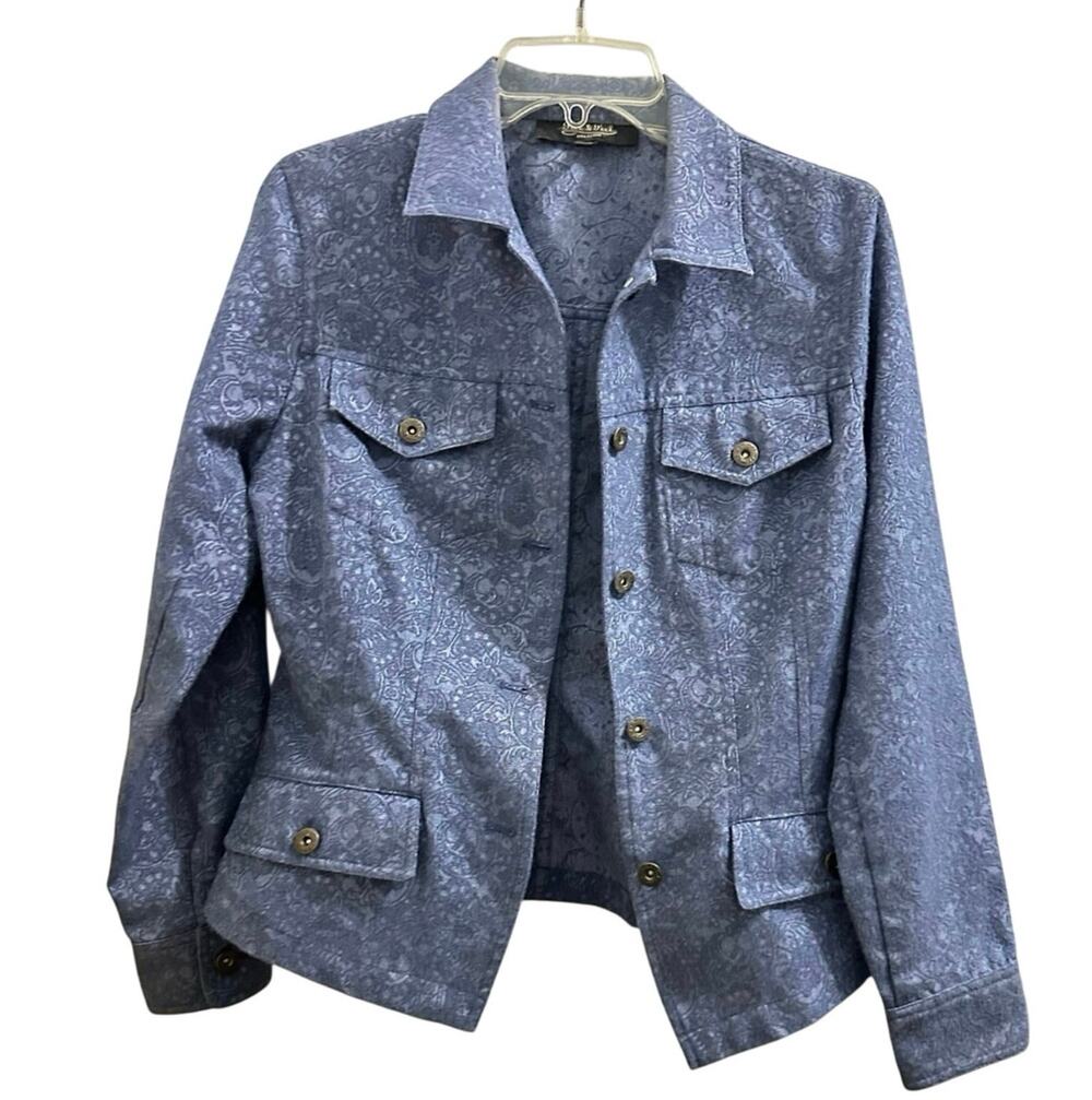 Peck and Peck Blue Paisley Utility Jacket Pocket Jean Denim 4 Country Western &